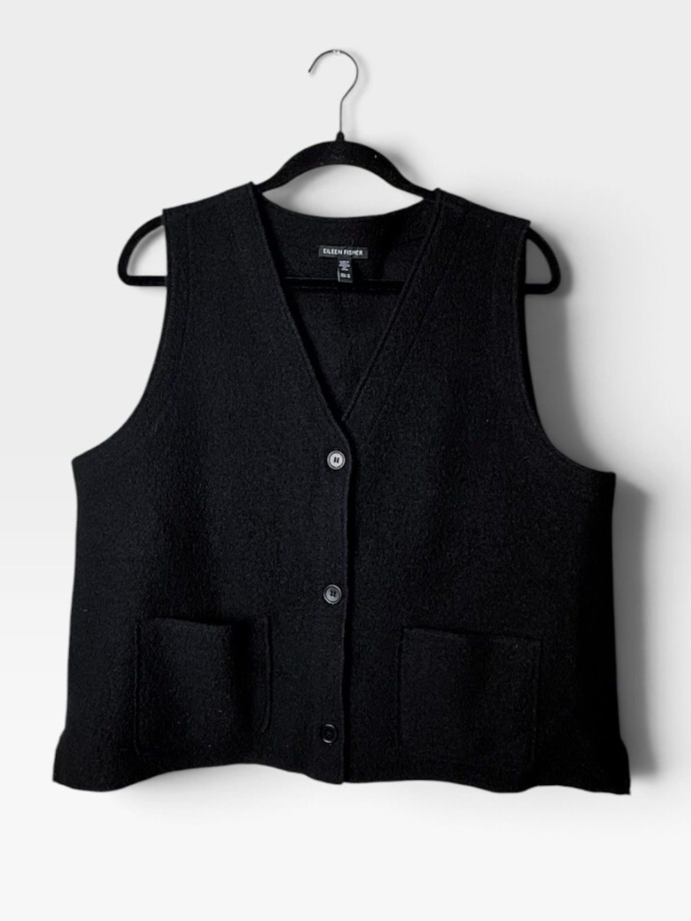 Eileen Fisher Boiled Wool Vest Women's Size Medium Black Button Up (C)
